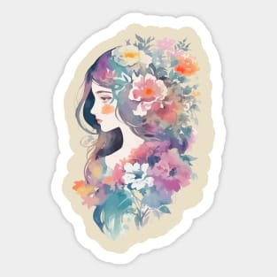 Watercolor Floral Girl Sticker